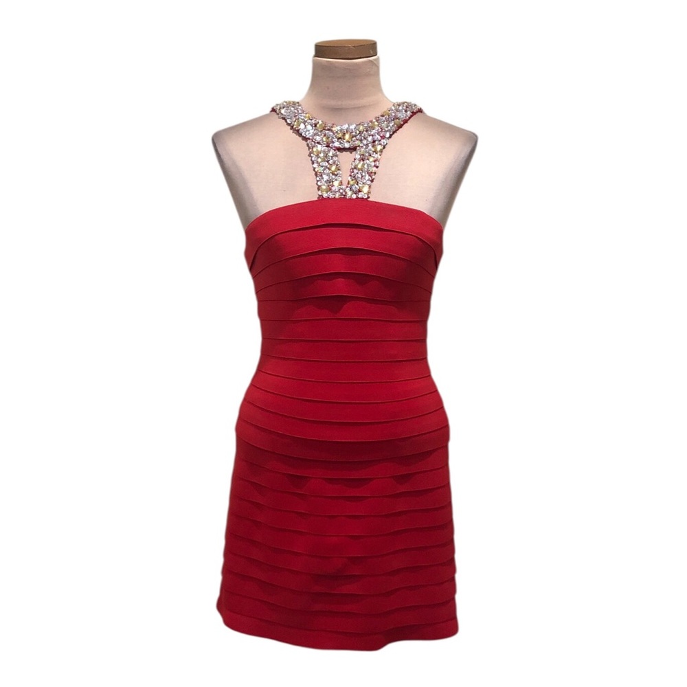 Sherri Hill Dress Size Small Red Rhinestone